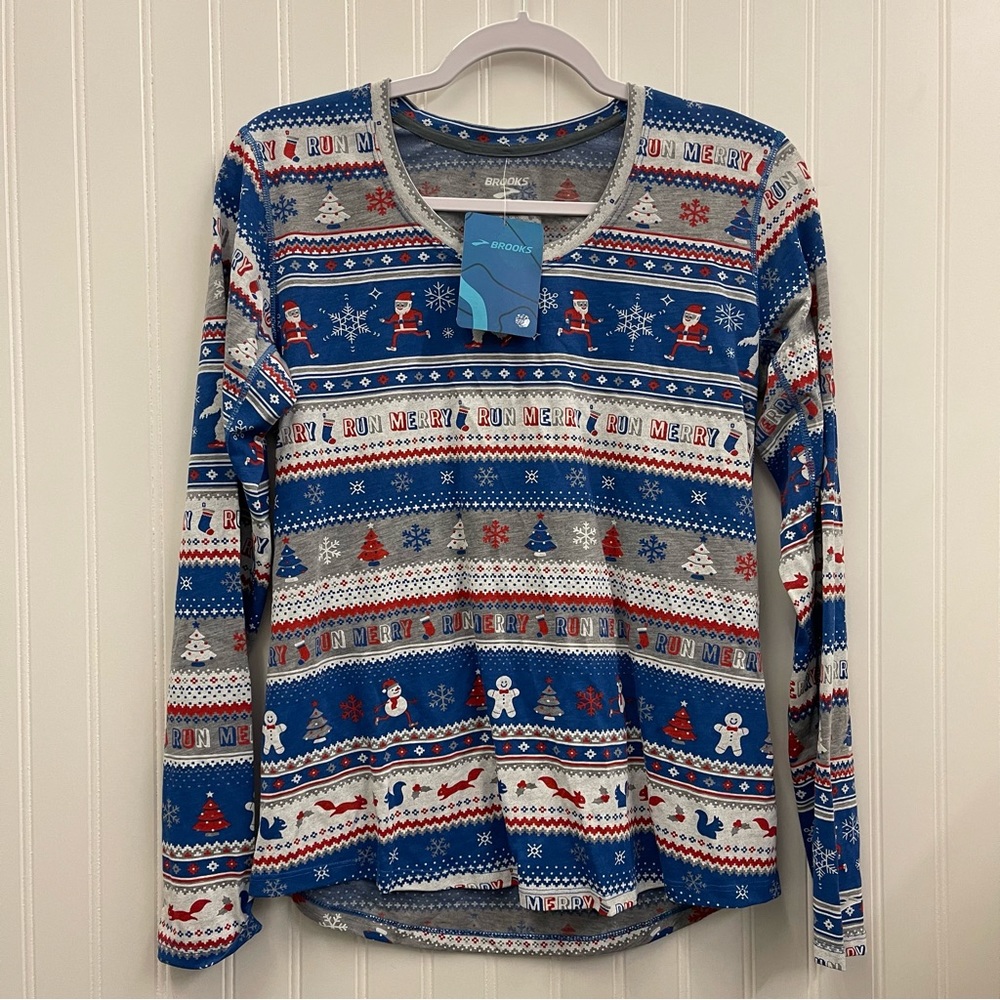 NWT Brooks Run Merry Distance Graphic Long Sleeve Running Shirt Sz M